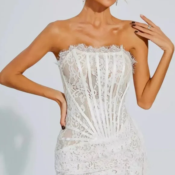 Elegant White Lace Mini Dress - Picture 7 of 14